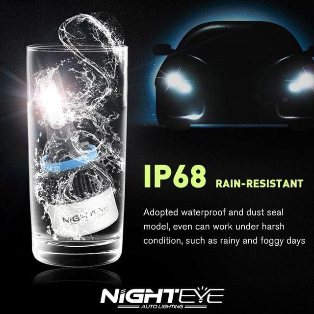 NightEye H8/H9/H11/H16 LED Headlight Bulb – 72W Ultra Bright – 9000 Lumens – White Light – Plug & Play – Suitable for Cars and Bikes – Pair (2 Bulbs)