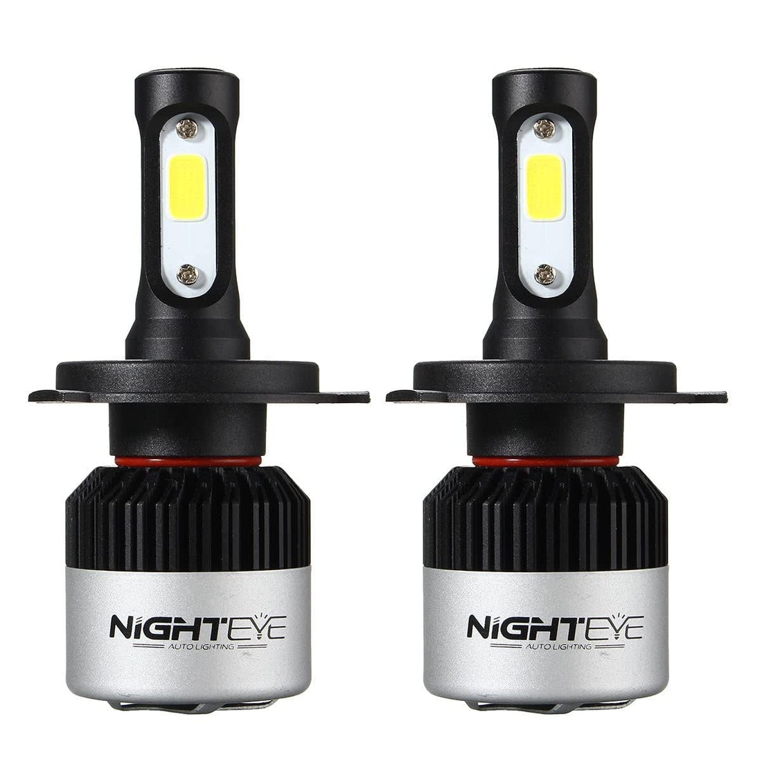 NightEye H7 LED Headlight Bulbs (72W, 9000 Lumens, White, 2 Bulbs Set) – Ultra Bright – Plug and Play – For Car and Bike