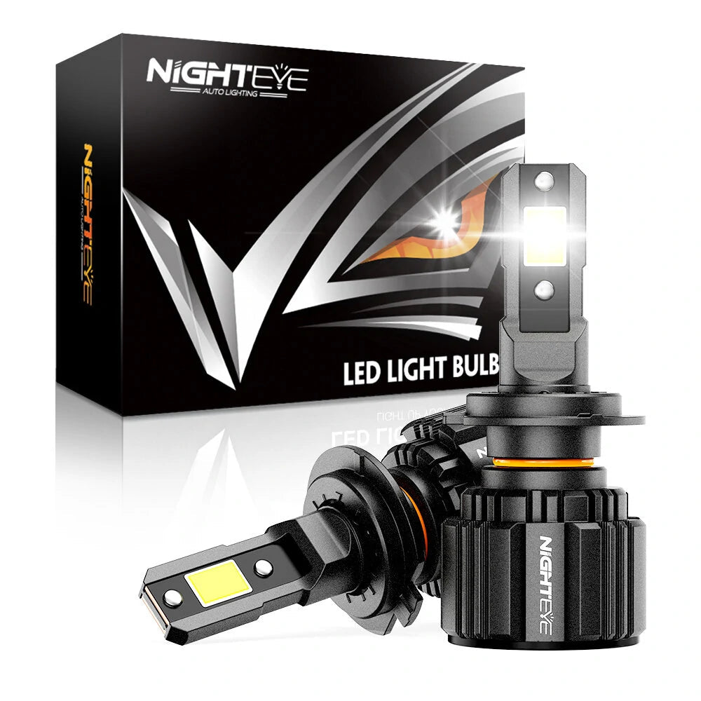 NightEye S4 H7 LED Headlight Bulb – 72W – 13000LM – Plug & Play – White 6500K – For Car & Bike – Set of 2 (H7 Two Pin)