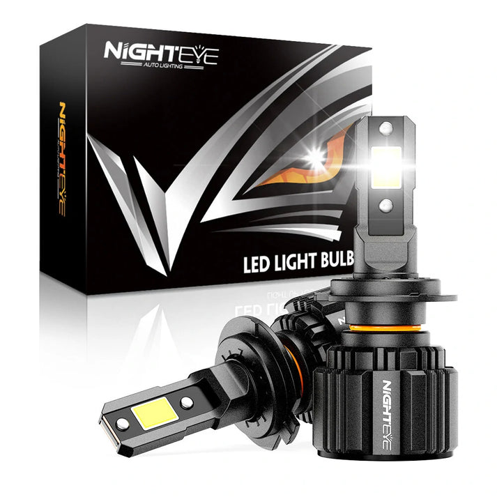 NightEye S4 H7 LED Headlight Bulbs – 72W Ultra Bright – Set of 2 – H7 Socket – 13000 Lumens – 6500K White