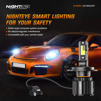 NightEye S4 H7 LED Headlight Bulbs – 72W Ultra Bright – Set of 2 – H7 Socket – 13000 Lumens – 6500K White