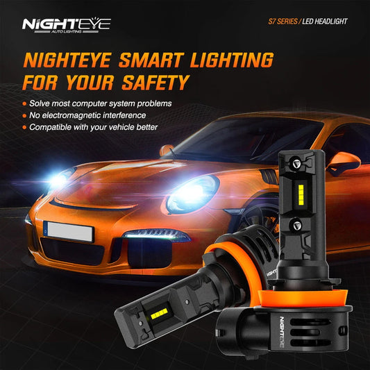 NightEye A315-S7 H8/H9/H11/H16 LED Car Headlight Bulbs – 70W (Pair) – 20,000 Lumens – 6500K Cool White – IP68 Waterproof – High-Power LED Headlamps for Cars – Pack of 2