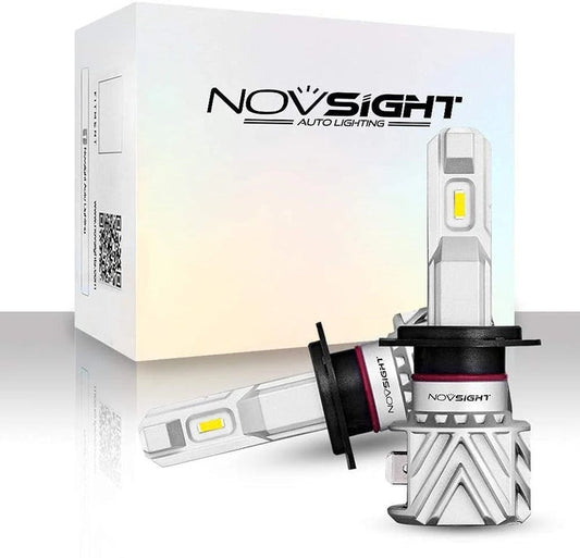 NightEye NOVSIGHT N35 Series H7 LED Headlight Bulbs (Pack of 2) – 40W/Pair – 10,000LM – 6502K Cool White – Bridgelux-COB Chips – Plug & Play