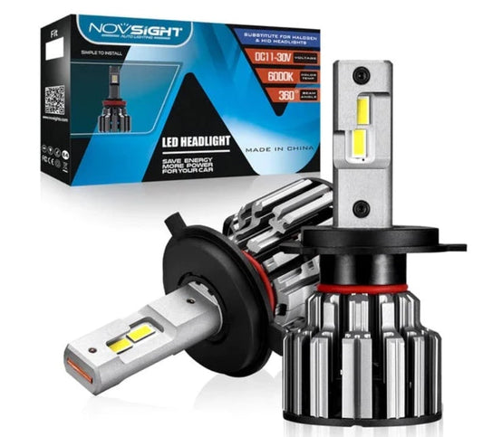 NightEye NOVSIGHT F03 LED Headlight Bulbs (H4) – TX SMD LED Chips – 6000K Cool White – 90W/Set – 15,000 Lumens (7,500LM per bulb) – All-in-One Conversion Kit