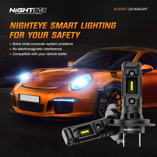 NightEye A315-S6 H7 LED Headlight Bulb – 50W – 14000LM – Plug & Play – 6500K White – Waterproof – For Car – Set of 2 (H7 Two Pin)