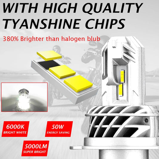 NightEye Novsight H4 LED Headlight Bulb – High/Low Beam – Plug & Play Conversion Kit – 6000K White – 50W 4500LM – Waterproof IP68 – for Bikes, Scooters & Cars – 1 PC