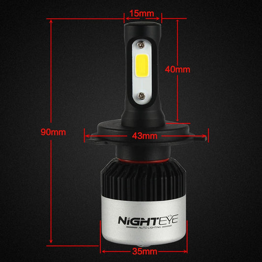 NightEye Genuine H4 Hi/Lo 9000LM LED Headlight Bulbs – 72W (Cool White)