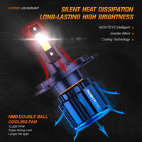 NightEye S4 H8/H9/H11/H16 LED Headlight Bulb (Set of 2) – 13000 Lumens, White Light