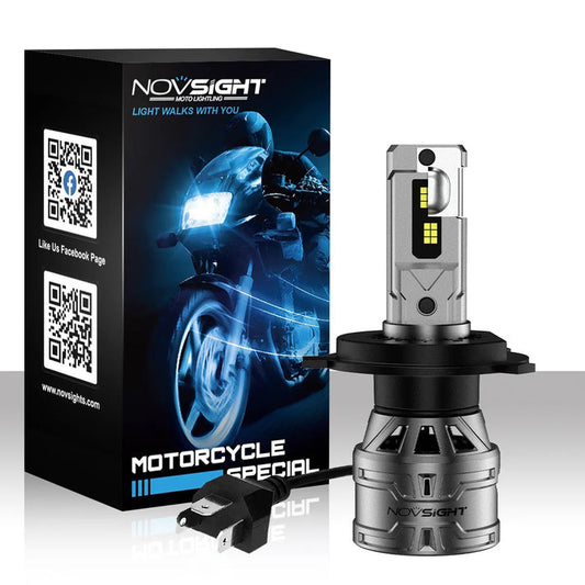 NightEye NOVSIGHT H4/9003/HB2 LED Headlight Bulb – 30W – Plug & Play Halogen Replacement – 6500K White – For Bike – 1 PC