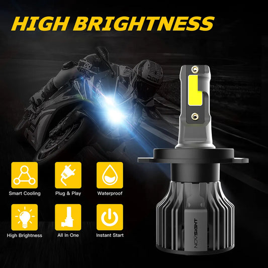 NightEye Novsight H4 LED Headlight Bulb – 36W – 6500LM/Bulb – 6000K White – High/Low Beam – Universal Motorcycle & Car LED – Plug and Play
