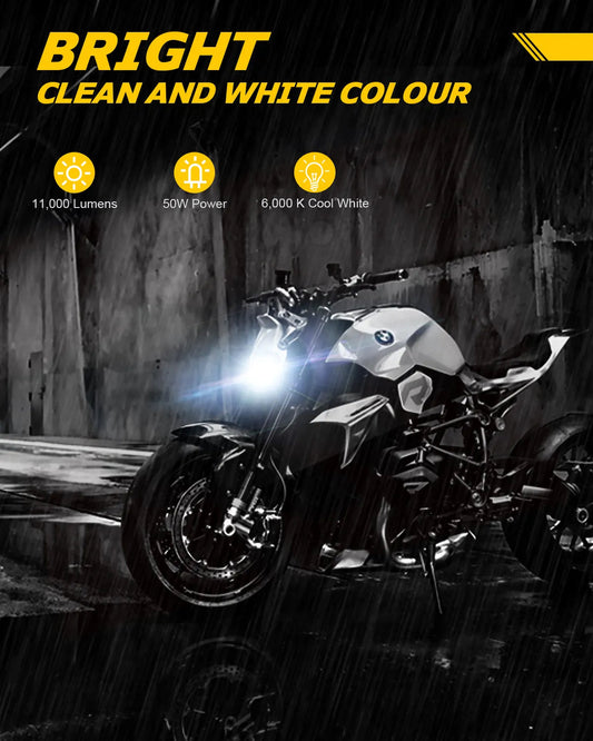 NightEye Novsight 50W H4 LED Motorcycle Headlight – Ultra Bright 11000 Lumens – Plug & Play – 6000K White – Waterproof IP68 – Universal Fit – 1 Year Warranty