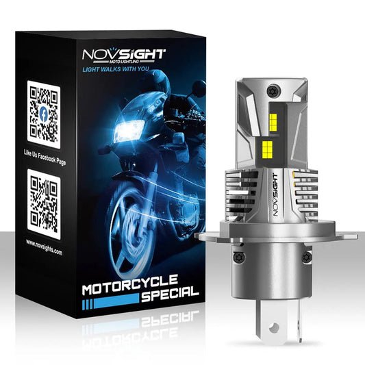NightEye Novsight 50W H4 LED Motorcycle Headlight – Ultra Bright 11000 Lumens – Plug & Play – 6000K White – Waterproof IP68 – Universal Fit – 1 Year Warranty