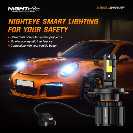 NightEye S4 LED Headlight Bulb – H4 Socket – Single Pc – 36W White Light for Car and Bike