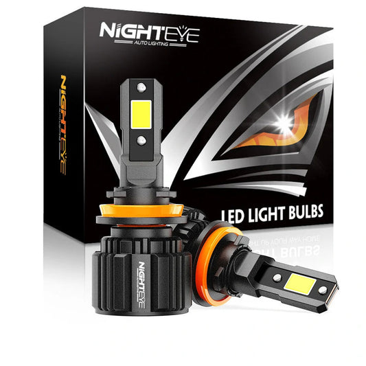 NightEye S4 H8/H9/H11/H16 LED Headlight Bulb (Set of 2) – 13000 Lumens, White Light