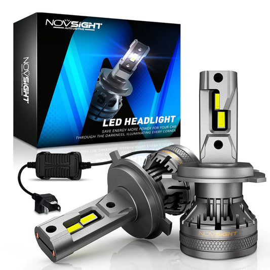 NightEye NovSight A500-N37 H4 LED Headlight Bulbs – 22,000LM – 6500K White – High/Low Beam – IP68 Waterproof – 120W/Pair – DC9–32V – 2PCS